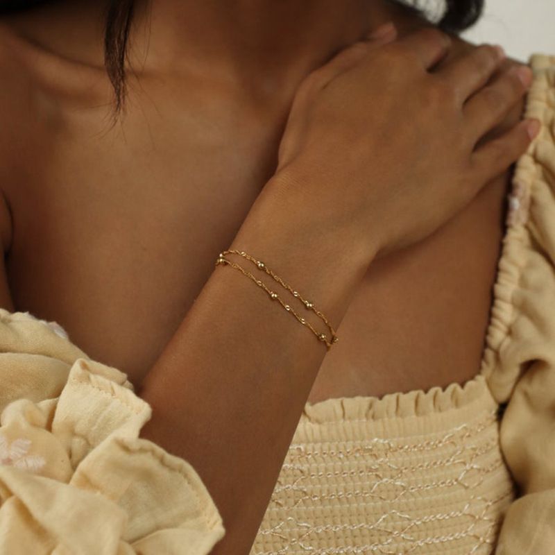 Minimalist Wave Bead Double Layer Bracelet Elegant Cold Style Spliced Chain Multi-layer Jewelry_voghion.com