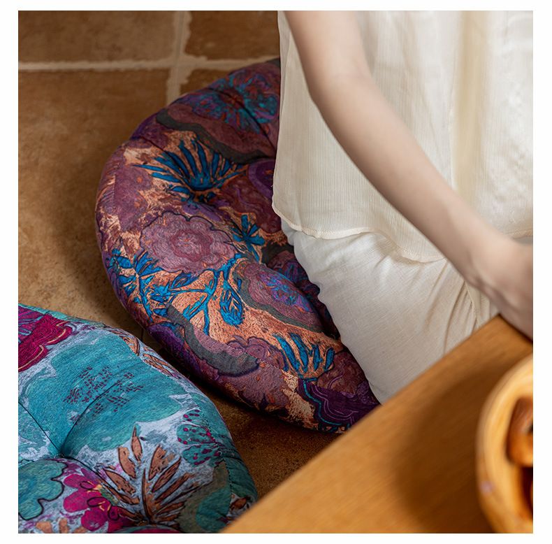 Cuscino da pavimento marocchino - Cuscino da meditazione rotondo spesso, stampa geometrica boho, imbottitura in morbido cotone PP per yoga, cerimonia del tè e arredamento per la casa_voghion.com