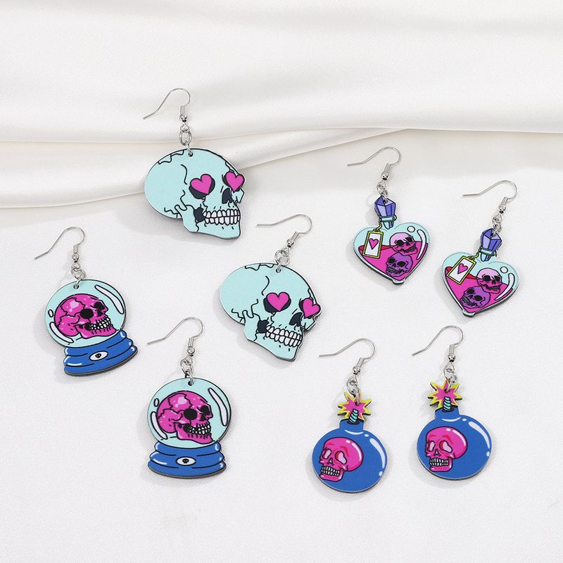Boucles d'oreilles en acrylique pour femme, motif chauve-souris, motif crâne drôle et sombre, tendance et créative, pour Halloween_voghion.com