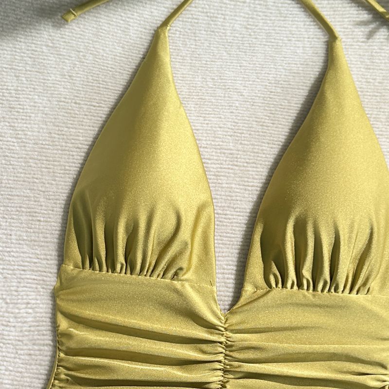 Maillot de bain une pièce en nylon brillant pour femme, décolleté en V profond, bikini_voghion.com