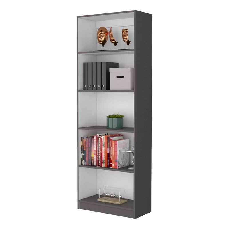 Zachary Matt Gray and White 5-Shelf Bookcase_voghion.com