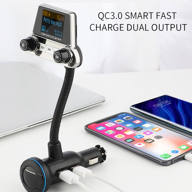 EQ-Modus Bluetooth 5.0 FM-Transmitter Freisprech-Modulator QC3.0+PD-Ladegerät MP3-Player Ein-/Ausschalten AUX-Eingang/Ausgang_voghion.com