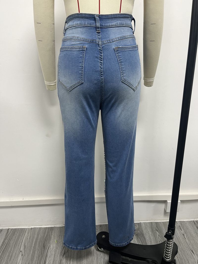 Women's Clothing Hot Girl Summer Pants Holes Heavy Beaded Beaded Stretch Jeans Trousers Women Jeans_voghion.com