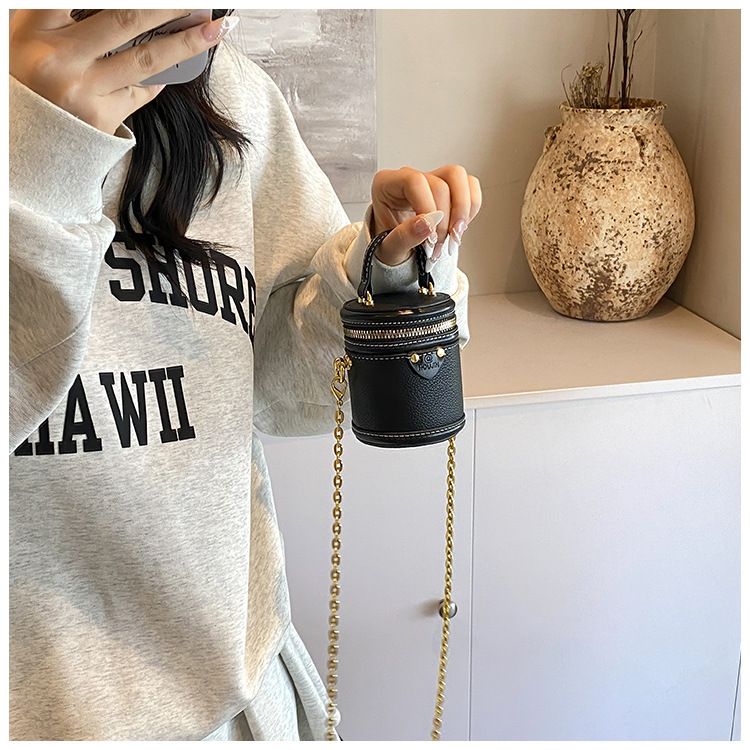 Borsa a secchiello da donna, mini borsa a secchiello rotonda con contrasto di colore, stile per famiglie, da portare a mano, piccola borsa a tracolla color rossetto, da donna_voghion.com