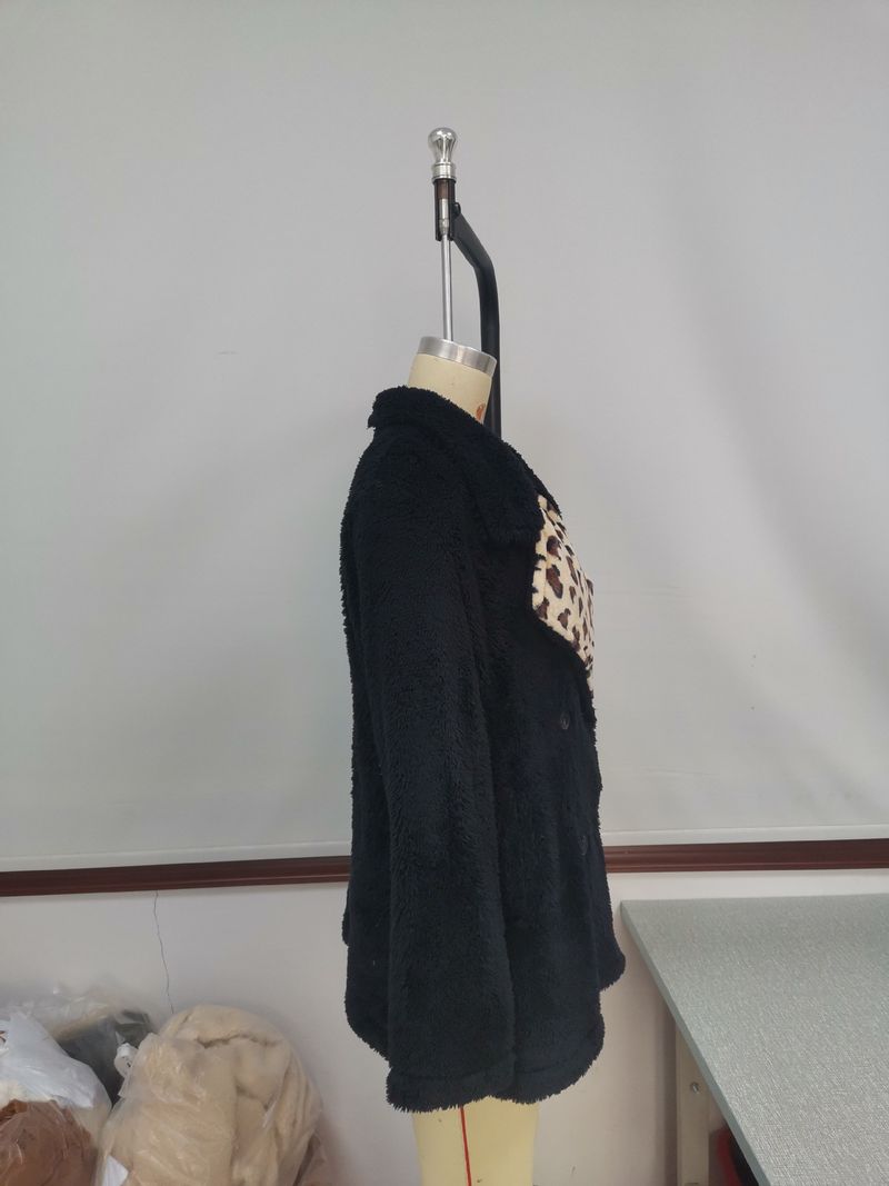 Women's Clothing leopard print lapel fur cardigan sherpa windbreaker jacket _voghion.com