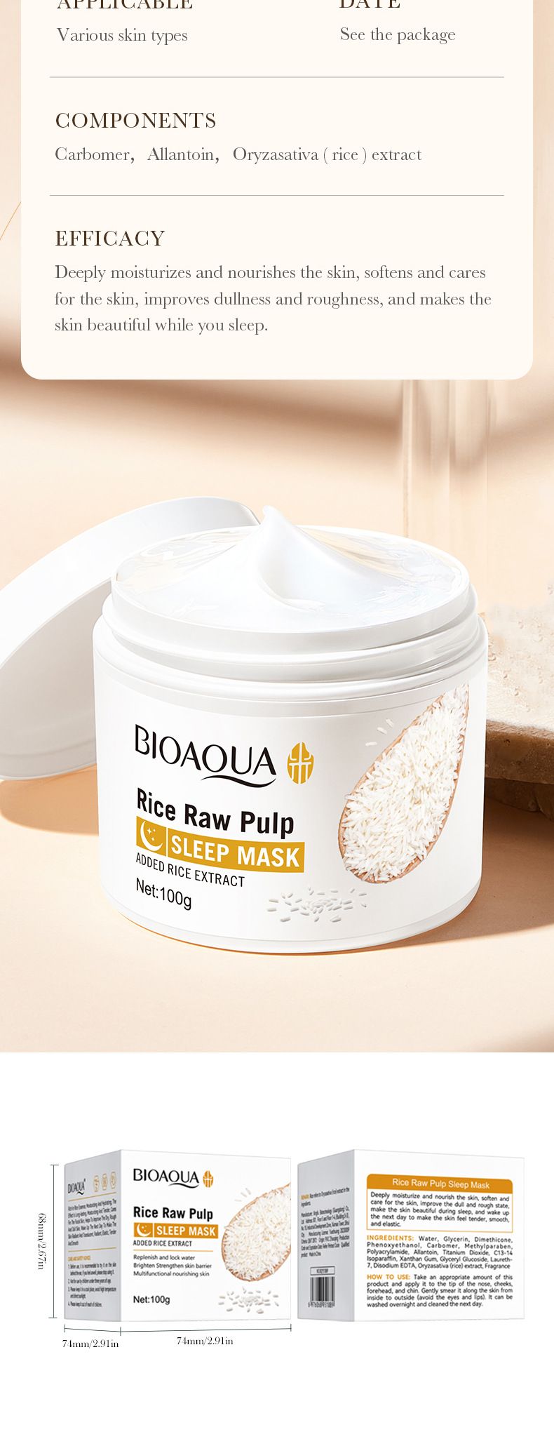 BIOAOUA - Fango detergente alla purea di riso 120 g - Maschera da notte alla purea di riso 100 g_voghion.com