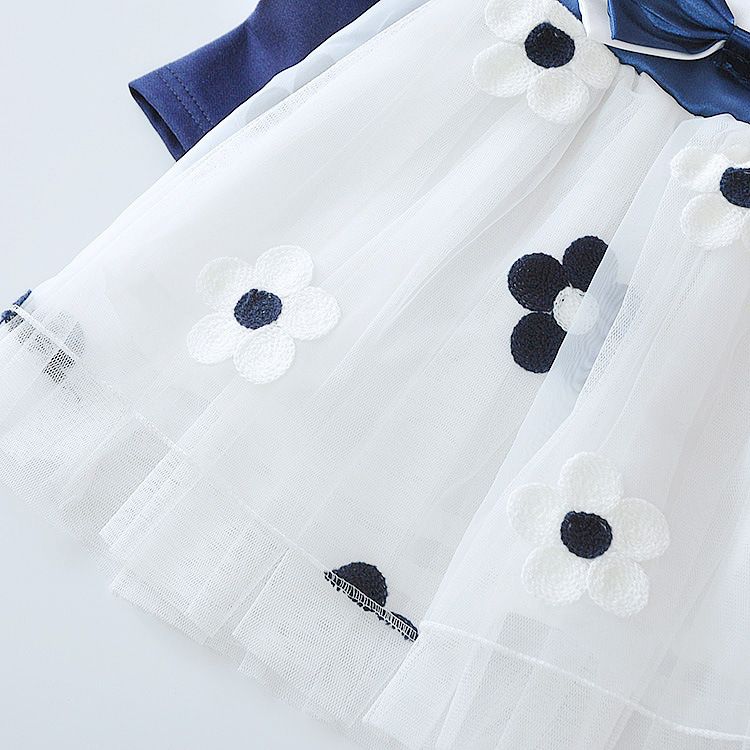 Neue koreanische Version des langärmligen Blumenbogenkleids für Mädchen im Frühling und Herbst, im gleichen Stil wie das Promi-Kleid_voghion.com