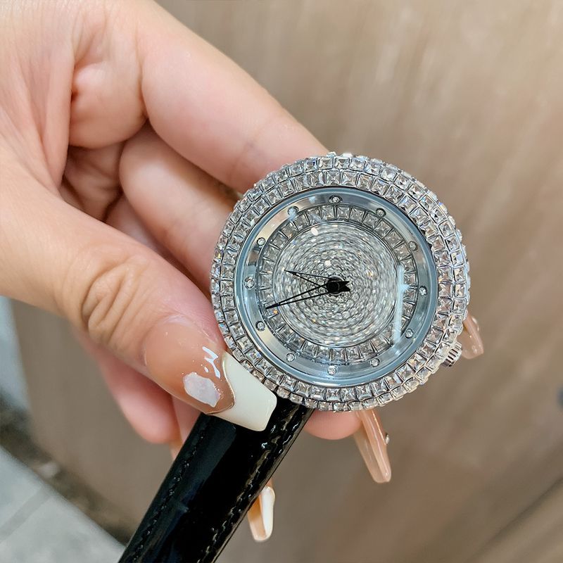 Dinimi Neue rotierende Volldiamant-Armbanduhr mit schlichtem Design, elegant, modisch, lässig, Quarzuhr für Damen_voghion.com