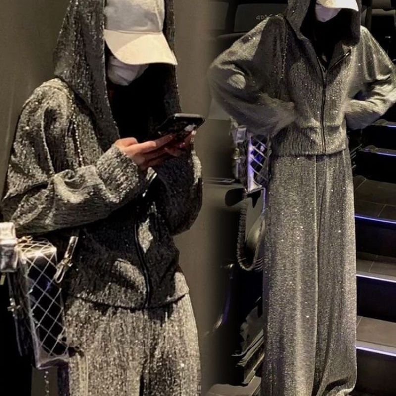 001 Modischer, hochwertiger Sportanzug für Damen, Frühling/Herbst, lässiges, locker sitzendes, figurformendes Kapuzensweatshirt mit Strasssteinen und langem Oberteil_voghion.com