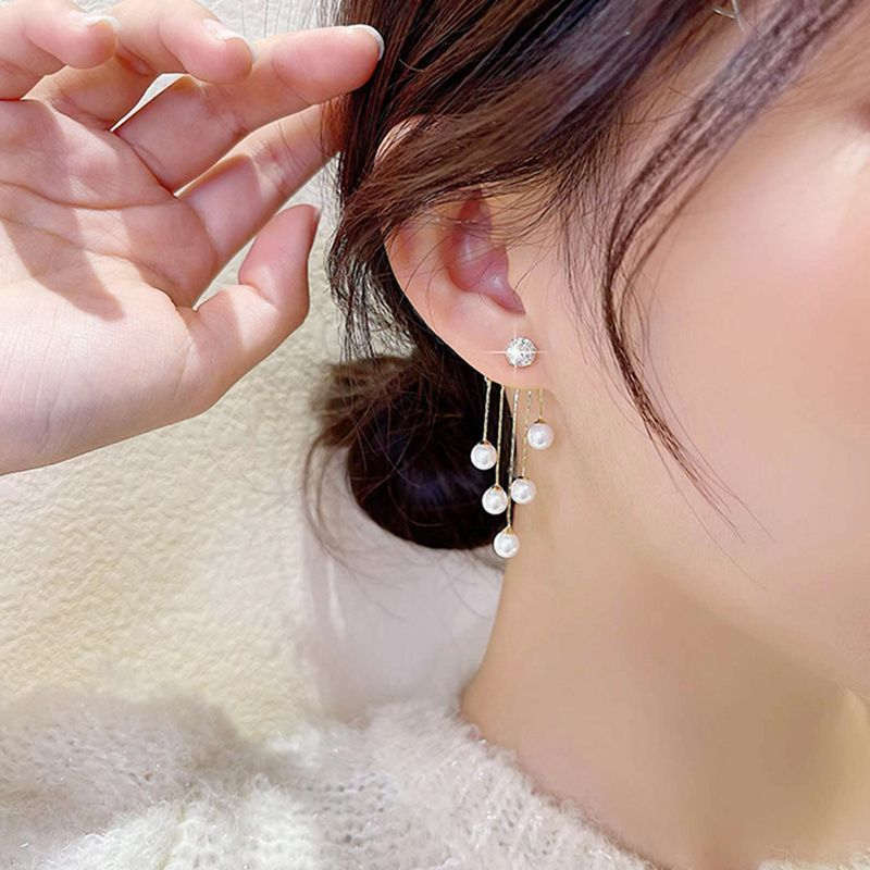 Yamaler 1 Paar baumelnde Perlen Quasten Schmuck Ohrstecker für Hochzeit_voghion.com
