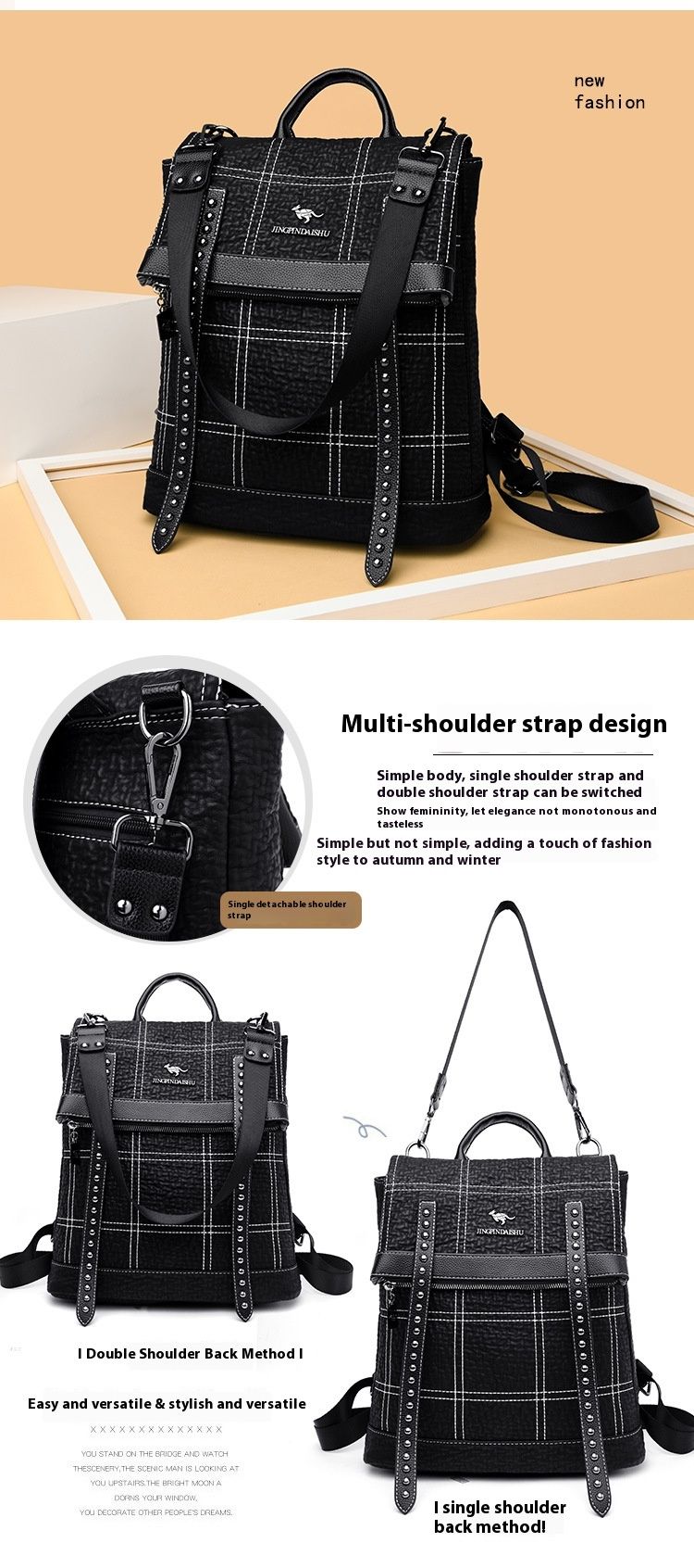 Mochila de piel de vaca con bordado de cuero genuino, nueva edición coreana, versátil, para mujer, con uno o dos hombros_voghion.com