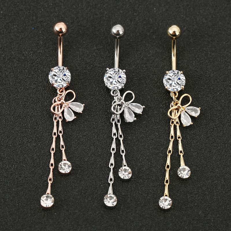 Piercing per ombelico con fiocco e nappa - Gioiello per il corpo in acciaio chirurgico 316L con zirconi cubici (14G/16G, ipoallergenico, piercing alla moda)_voghion.com