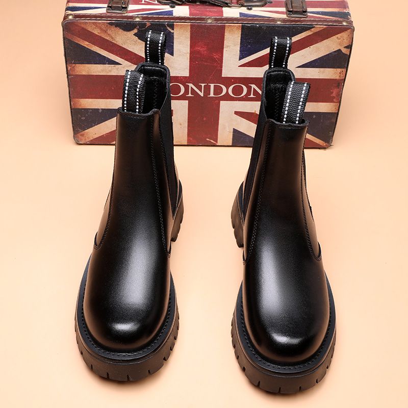 Chelsea Boots Men's Niche Heightened Thick-soled Martin Boots Black Side Zipper High-top Casual Short Boots_voghion.com