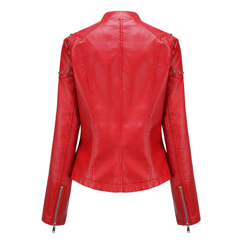 Giacca in pelle con rivetti da donna, nuova moda 2021, con colletto rialzato, tinta unita, primavera e autunno_voghion.com