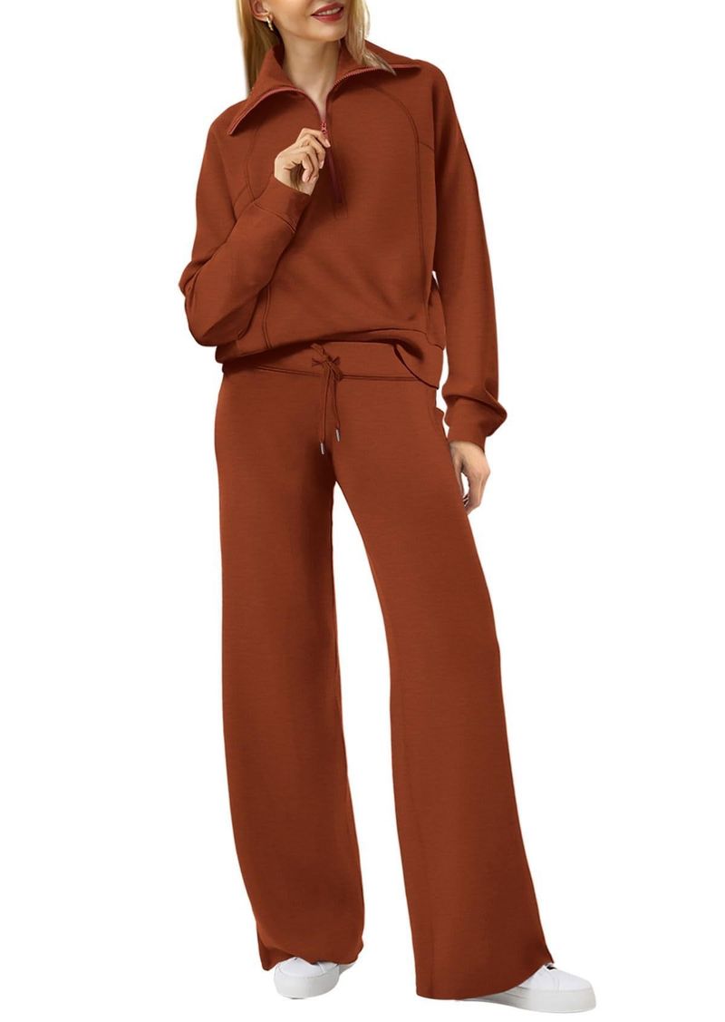 Women's Clothing autumn and winter casual sports suit zipper long sleeved sweatshirt healthy cloth wide leg pants_voghion.com