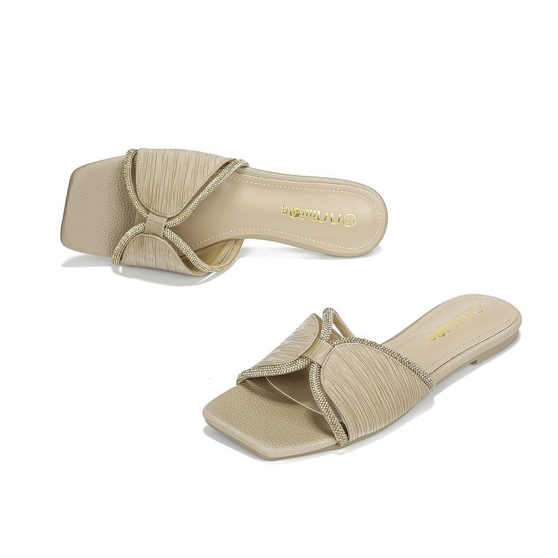 Pantoufles pour femmes, ballerines d'été, nouvelles pantoufles plates ornées de strass, style féerique, sandales pour femmes, semelle souple, bout carré, polyvalentes_voghion.com