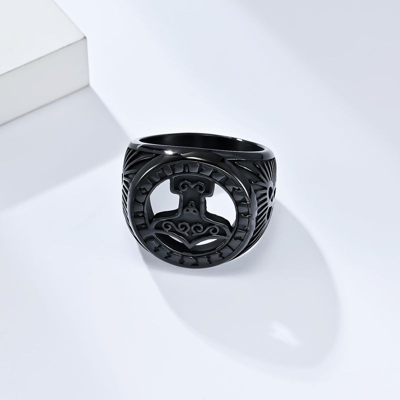 Retro Ziemeļvalstu vikingu mūžīgā mezgla kaujas cirvis, titāna tērauda gredzens, ķeltu trīsstūra mezgls, nerūsējošā tērauda rotaslietas_voghion.com