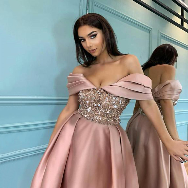 îmbrăcăminte damă primăvară simplă și elegantă rochie rochie de seară pentru banchet, lungă, subțire, cu paiete fără umăr_voghion.com