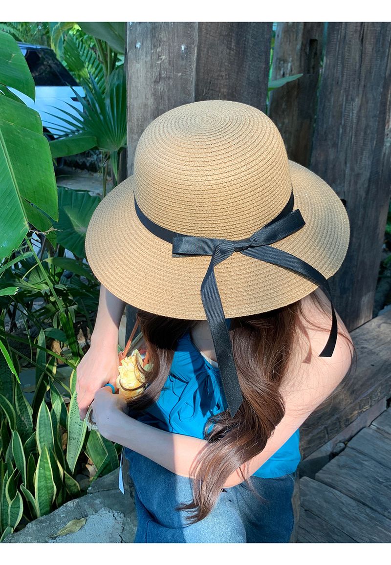 Slaměný klobouk dámský letní slunečník přímořský slunečník letní klobouk s velkou krempou UV opalovací krém klobouk příliv a odliv_voghion.com