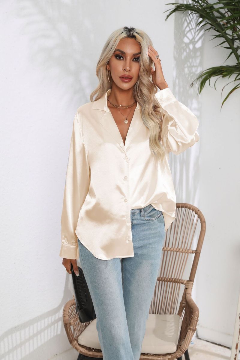 Camicia da donna a maniche lunghe in raso di seta imitazione abbigliamento femminile_voghion.com