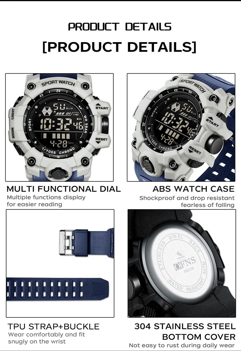 Orologio digitale impermeabile da uomo e da donna con retroilluminazione a LED, sveglia, cronometro, datario, orologio sportivo leggero per l'uso quotidiano_voghion.com