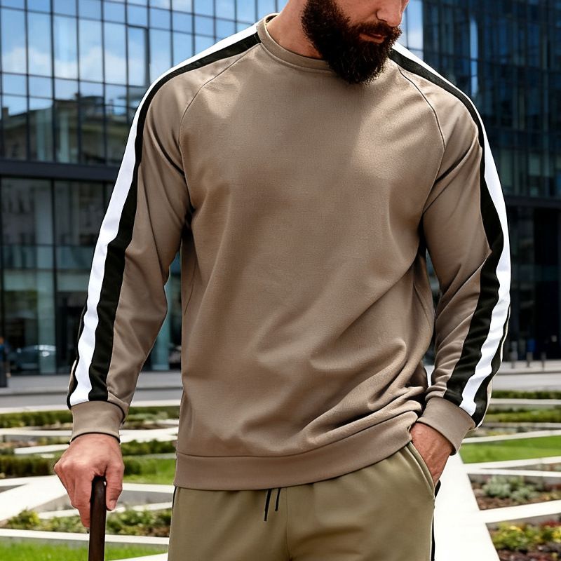 Heavyweight Color Block Sweatshirt For Men – Autumn/Winter Thermal Base Layer, Commuter & Outdoor Casual Pullover_voghion.com