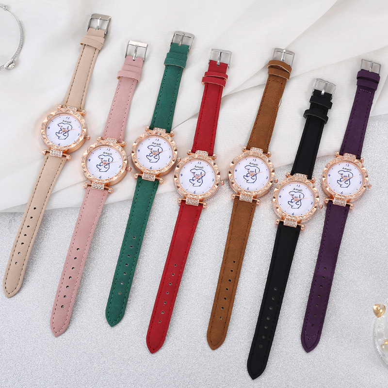 2024 2024 Amadi New Cute Bear Simple Cute Watch+bracelet Gift Box Women's Fashion Quartz Watch_voghion.com