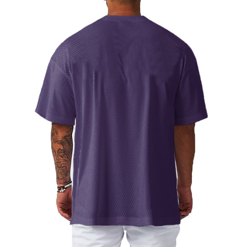 Schweres, hochwertiges T-Shirt für Herren in Übergröße, Sommer, Netzstoff, Sport, schnelltrocknend, Fitness, kurze Ärmel, lässig, locker, halbe Ärmel_voghion.com