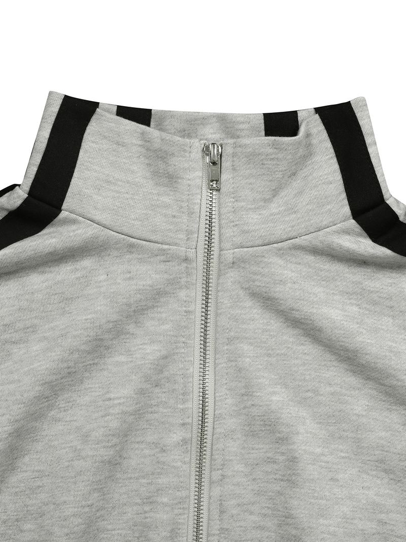 Streetwise Stripe Zip-Up Jacket & Jogger Set - Edgy Athleisure For Urban Explorers (S-XXL, Grey/Black/Red/Blue)_voghion.com