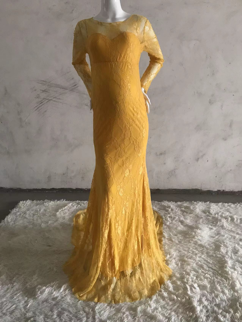 Abito da sera premaman in pizzo con scollo rotondo e strascico, abito lungo da donna_voghion.com