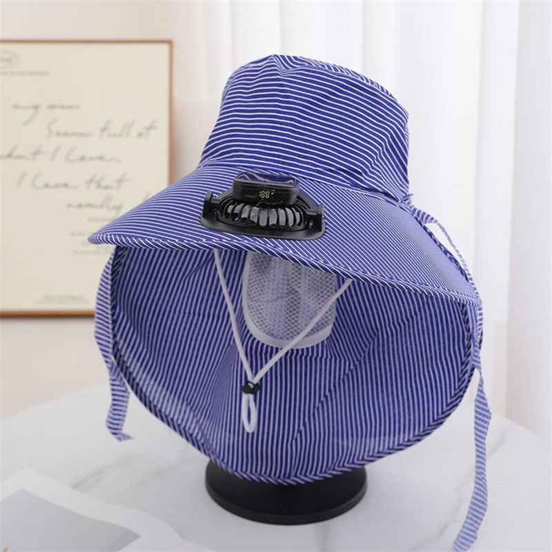 RYYD Gestreepte Bucket Hat - Ingebouwde ventilator|UV 50+|Nekflap_voghion.com