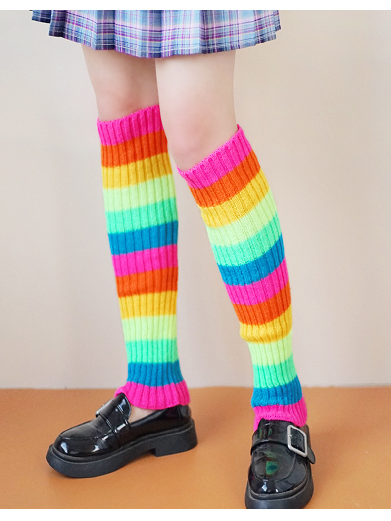 Scaldamuscoli colorati arcobaleno, nuovi, JK Girl, gonna corta, calzini in pile Lolita abbinati_voghion.com