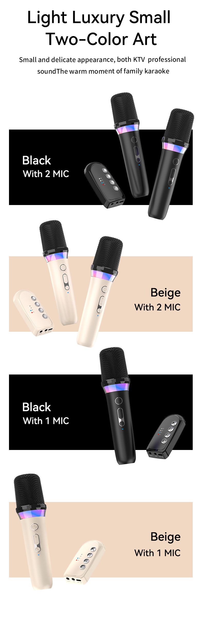 Karaoke Bluetooth 5.3 vezeték nélküli mikrofon RGB színes fény DSP keverőrendszer 3,5 mm-es C típusú HIFI sztereó vezetékes rendszerhez_voghion.com
