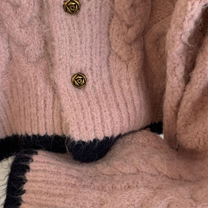 Vintage-Strickjacke für Damen, weicher Häkelpullover mit Farbblock-Design, lässiger Rundhalsausschnitt, lange Ärmel, offene Vorderseite_voghion.com