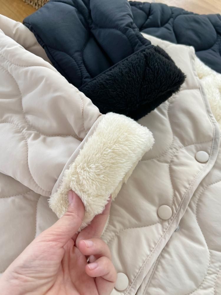 Leichter, gesteppter Puffermantel für Damen mit Lammwollbesatz – Locker geschnittene Winterjacke im koreanischen Stil für Wärme und Komfort_voghion.com