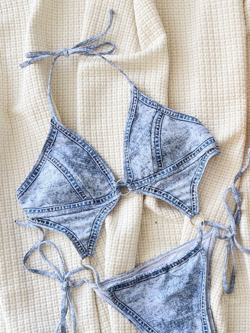 Vêtements pour femmes Maillot de bain une pièce Maillot de bain imprimé denim Bikini_voghion.com