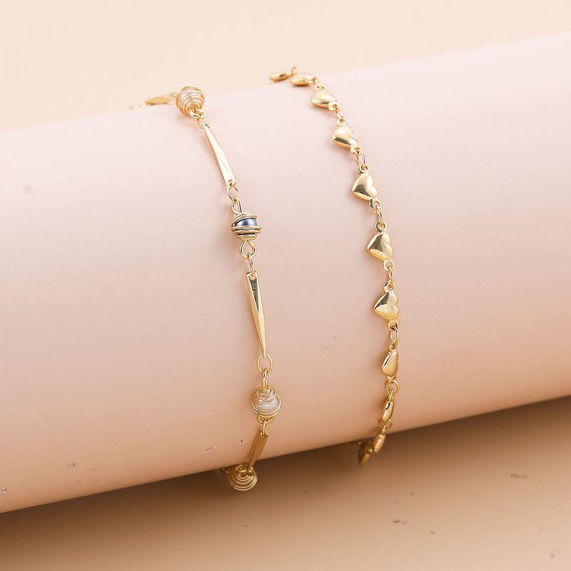 Golden Bohemian Cross Double Heart Multi-layer Anklet 3-piece Set Beach Ocean Style_voghion.com