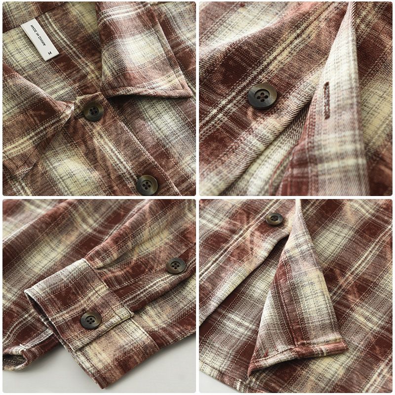 Retro Plaid Long Sleeved Shirt For Men, Fashionable And Versatile, Artistic And Casual Loose Top_voghion.com