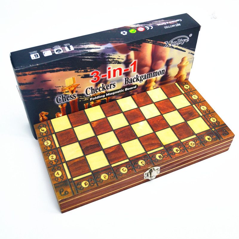 Holz Magnet Schach 3-in-1 Set Tragbare Faltbare Puzzle Wettbewerb Brettspiel Spielzeug_voghion.com