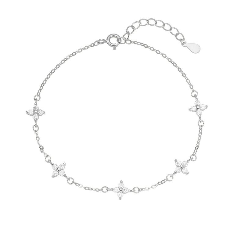 S Pure Silver Four-Leaf Clover Bracelet For Women, Simple Style, Zircon, Light Luxury, Niche, Elegant, High-End Feel_voghion.com