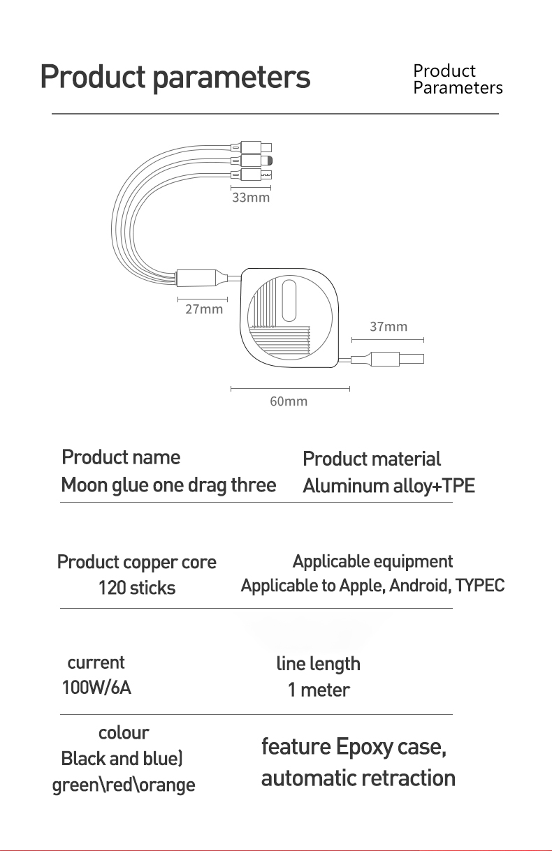in 3 1 USB nabíjecí kabel 6A 100W pro Huawei/Honor Natahovací přenosný Micro USB TypeC kabel Nabíjecí kabel pro _voghion.com