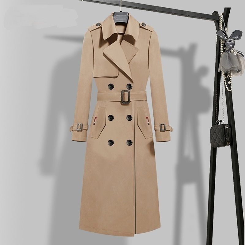 Women's Autumn Trench Coat Knee-Length Slim Fit Classic Style Plus Size Long Coat_voghion.com