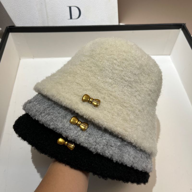 Cappello da secchiello coreano con fiocco in agnello autunno e inverno dolce e semplice, sbiancante per la pelle, casual, per donna, da strada, all'aperto_voghion.com