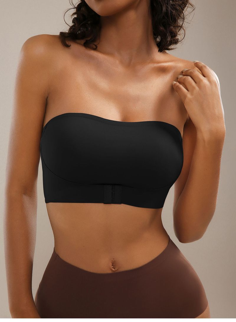 Reggiseno bustier senza spalline con chiusura frontale, push-up senza cuciture, con leggera imbottitura, senza ferretto, comfort, tessuto in nylon liscio e traspirante_voghion.com