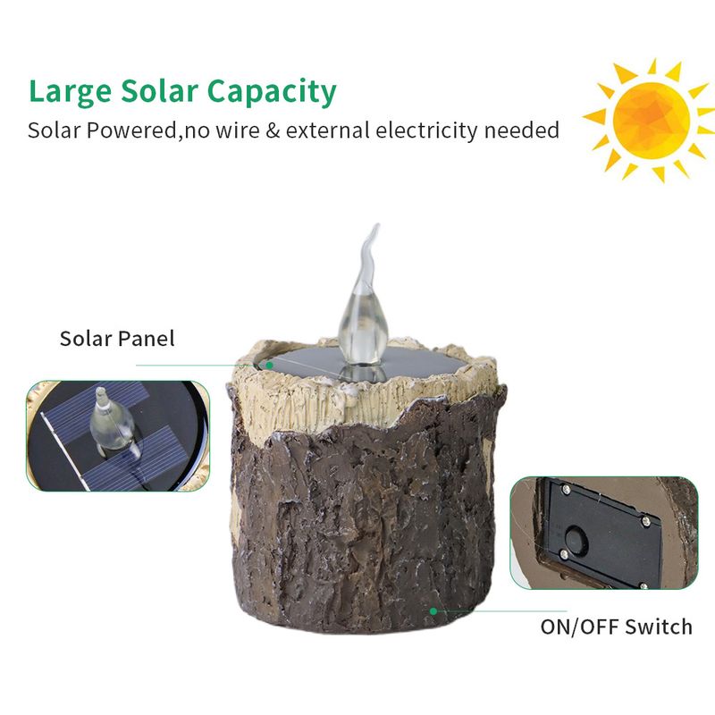 Candela solare a forma di ceppo d'albero - Decorazione per esterni a LED senza fiamma, texture rustica della corteccia, luce bianca calda tremolante per giardino, patio e vialetto (bassa/alta)_voghion.com