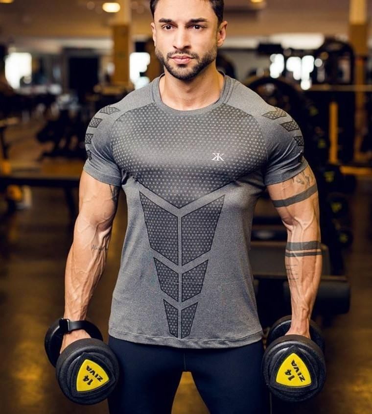 Maglietta da fitness estiva, strato di base, felpa sportiva da allenamento, maglietta a compressione elastica a manica corta ad asciugatura rapida da uomo_voghion.com