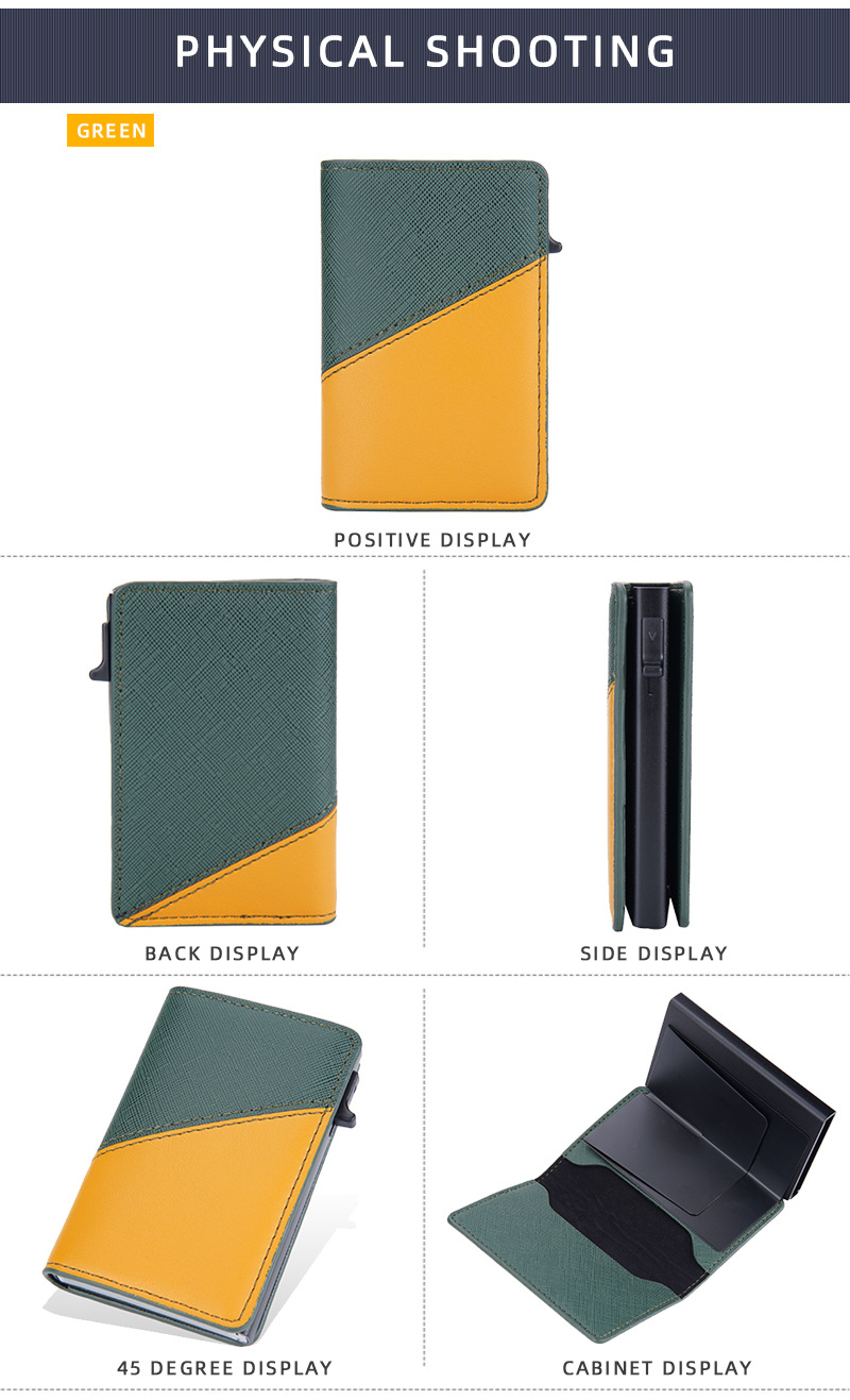 Baellerry's nuevo bolso de tarjeta para hombre, tarjetero con caja de aluminio RFID con empuje lateral en contraste de color, tarjetero antimagnético fino neutro_voghion.com