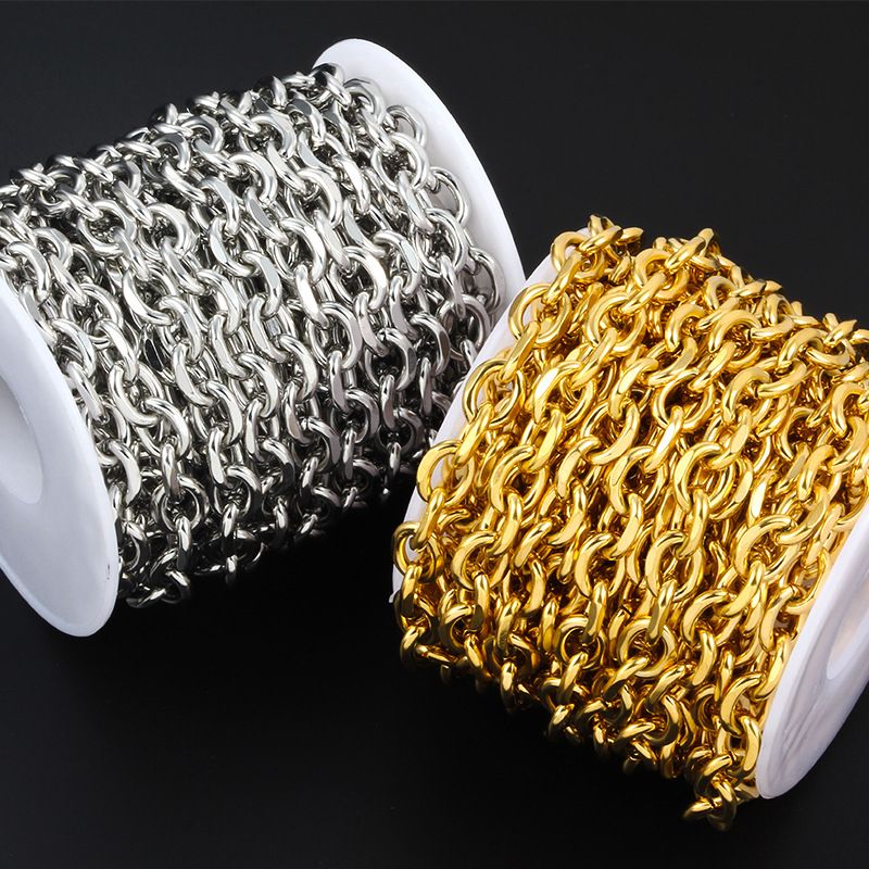 Collana in acciaio inossidabile placcata oro, bracciale fai da te, ovale, catena cubana pendente alla moda_voghion.com