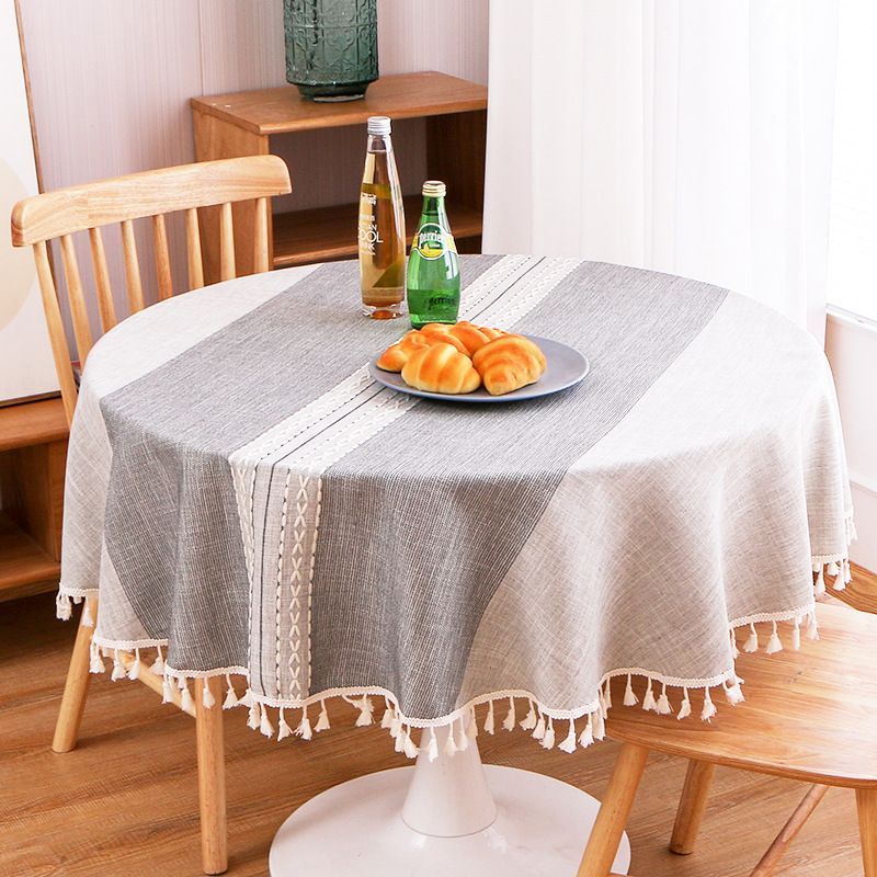Tovaglia rotonda europea e americana in cotone e lino di alta qualità, piccola tovaglia rotonda con ricamo a frange, copritavolo da caffè_voghion.com