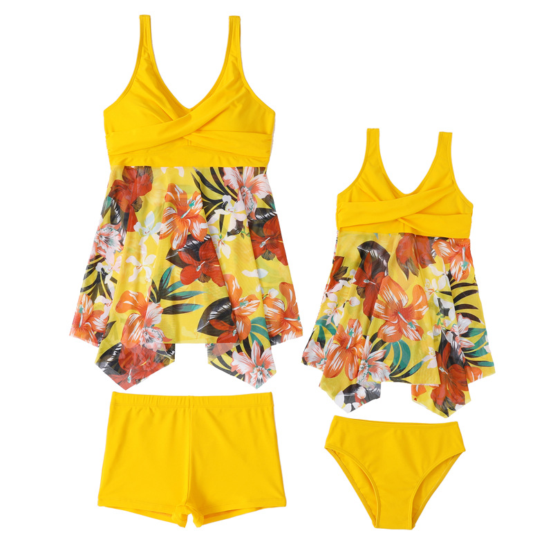 Mother & Kids European and American new plus size swimsuits plus parent-child swimwear mesh skirt two-piece set wholesale in stock_voghion.com